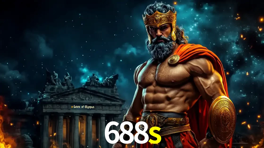 O poderoso Zeus do jogo de slot Gates of Olympus em frente ao seu templo, pronto para lançar multiplicadores divinos e prêmios épicos no cassino online 688s.