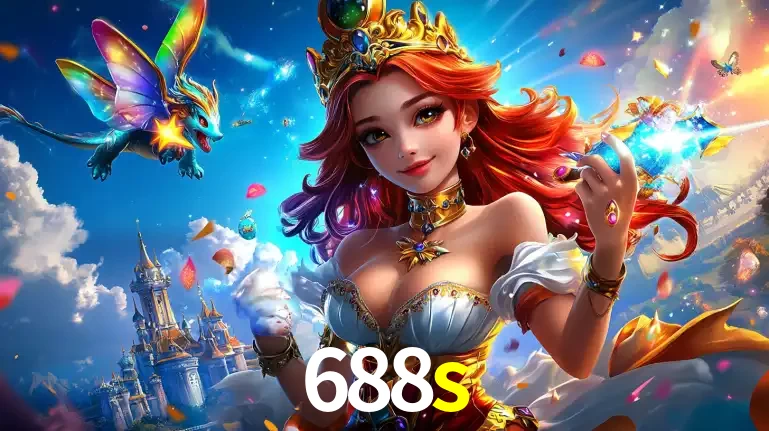 A princesa de um reino de fantasia mágico, com seu pequeno dragão, apresentando um mundo de prêmios encantados nos jogos de caça-níqueis do cassino 688s.